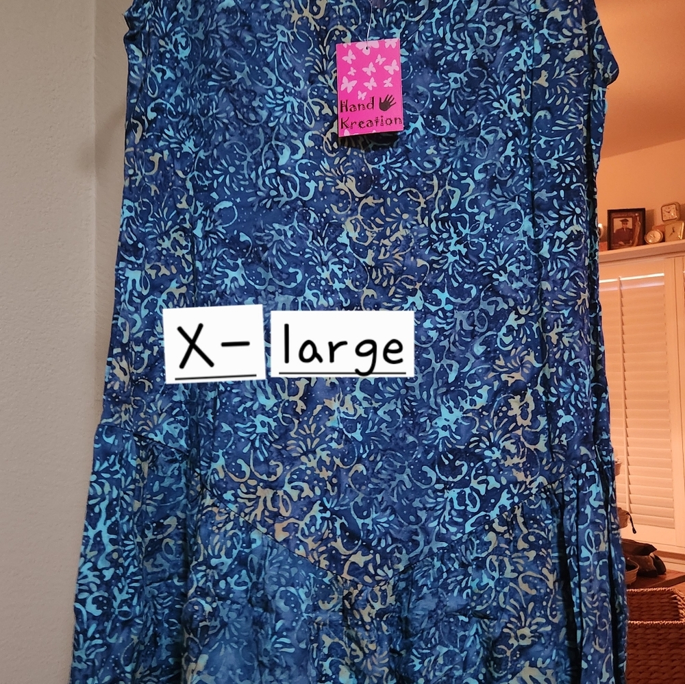 Hand Kreations Blue and Gold Patterned Dress - X-Large